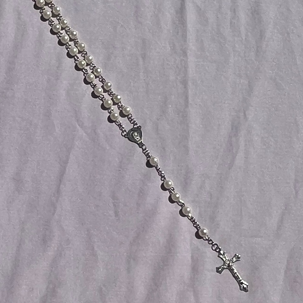 Silver and Pearl Rosary Beads